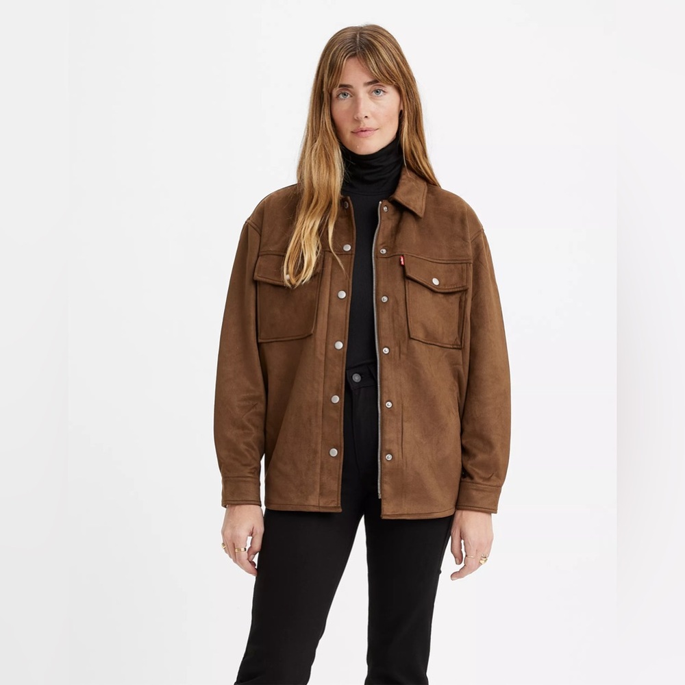 Levi's Brown Snap Zipper Jacket - Faux Suede Shirt Jacket